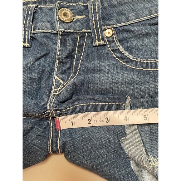 True Religion Low Rise Cut Off Button Flap Pocket Denim Jean Shorts Size 27 - Picture 9 of 9